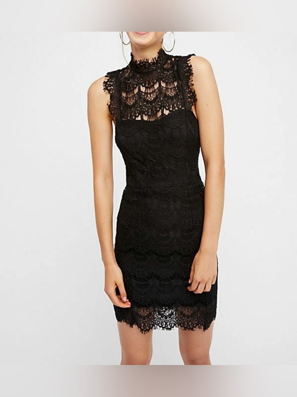 Free People Intimately Black Lace Open Back Mini Dress - Size M NWT